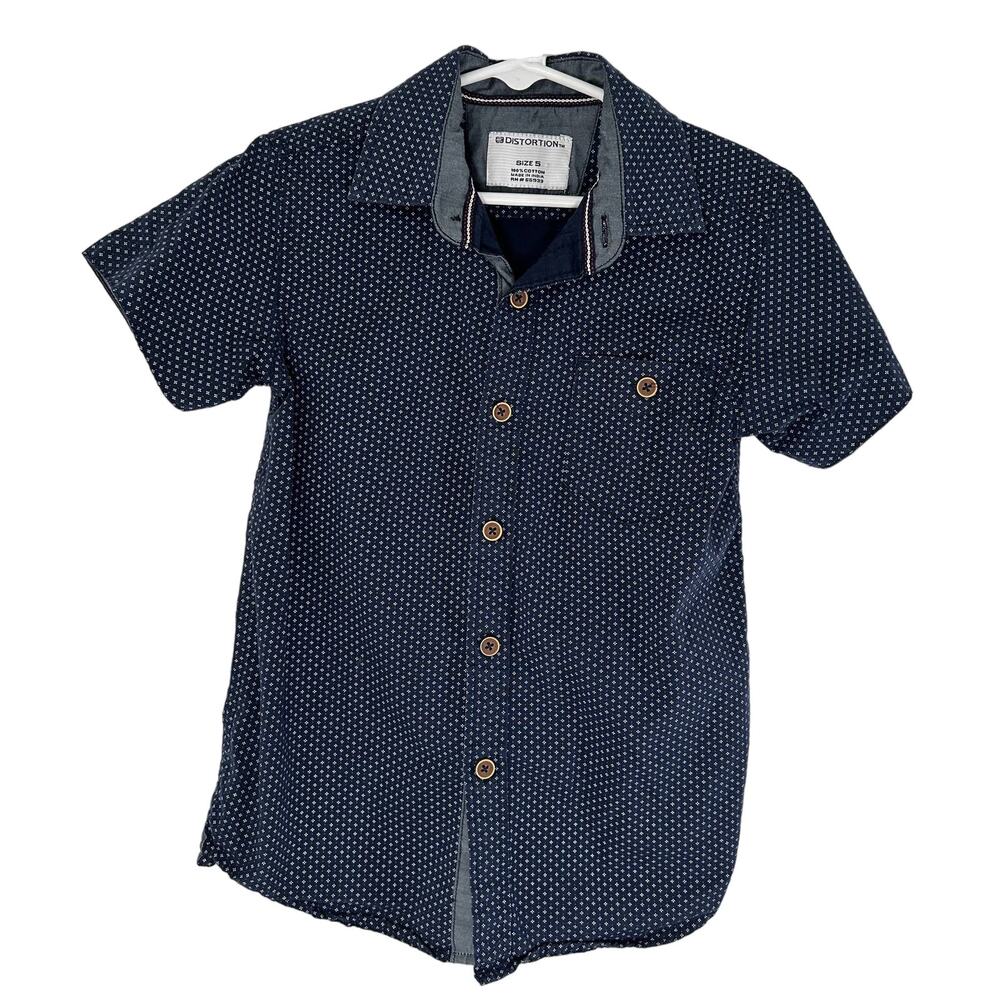 Distortion Boys Button Up Dress Shirt Short Sleeve Navy 5